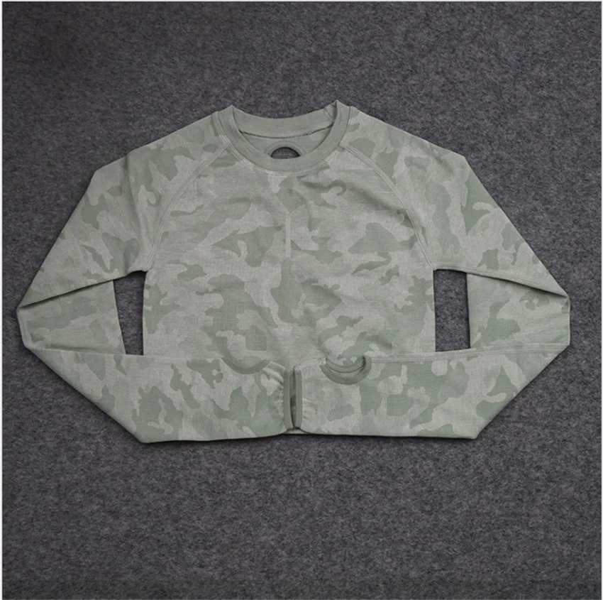 

2020Camo Yoga Sports Tights Long Sleeve Women's Quick-Dry Gym Running Yoga Breathable Hollow Seamless Long Sleeve DS40