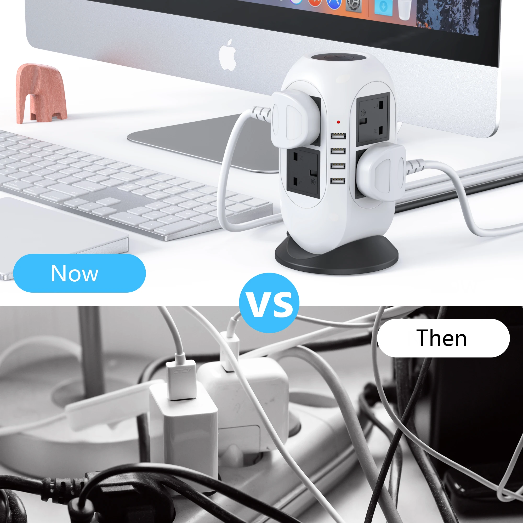 

Power Strip Tower 4 USB Ports 8 Way Outlets Charging Station 5M/16.4ft Bold Extension Cord 2500W Charger Hub Mobile UK Socket