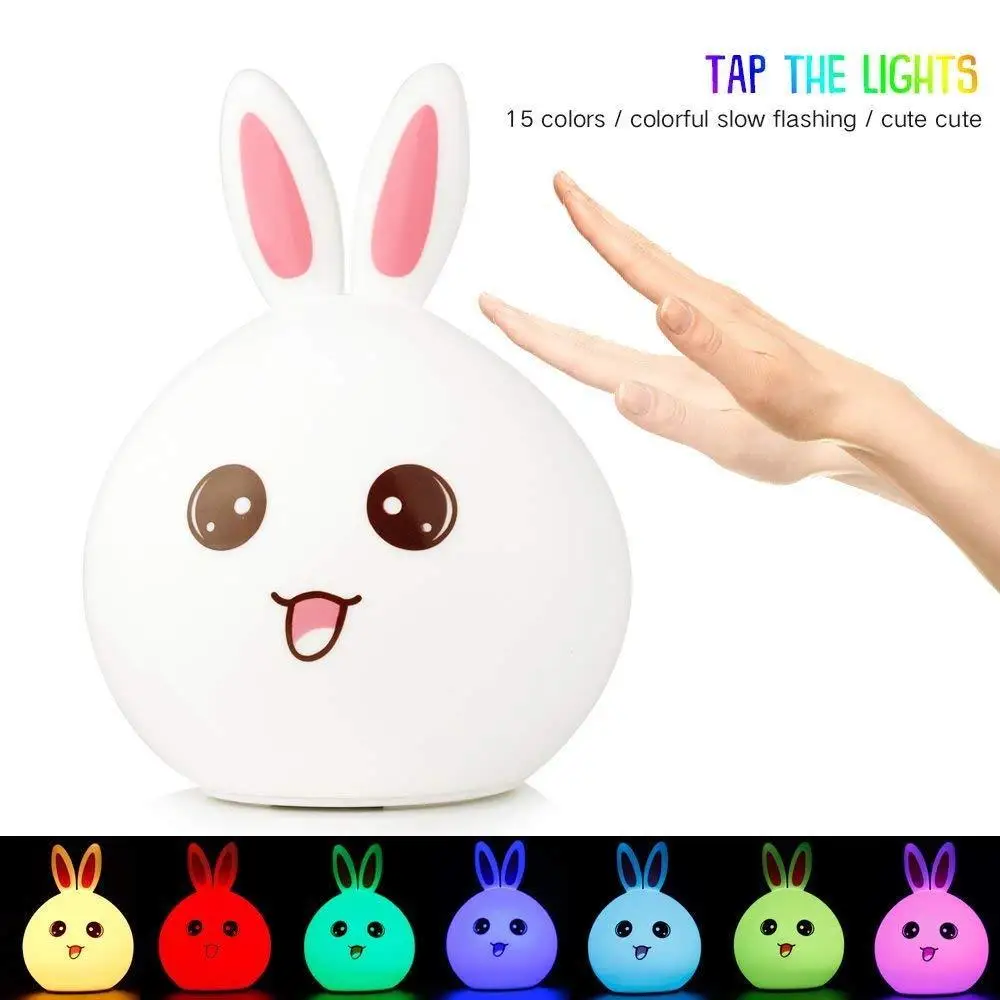 

2019 Cute Rabbit Silicone LED Night Light Touch Sensor Light Colorful USB Rechargeable Bunny Bedside Lamp for Children Kids Baby
