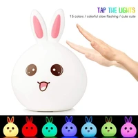 2019 cute rabbit silicone led night light touch sensor light colorful usb rechargeable bunny bedside lamp for children kids baby