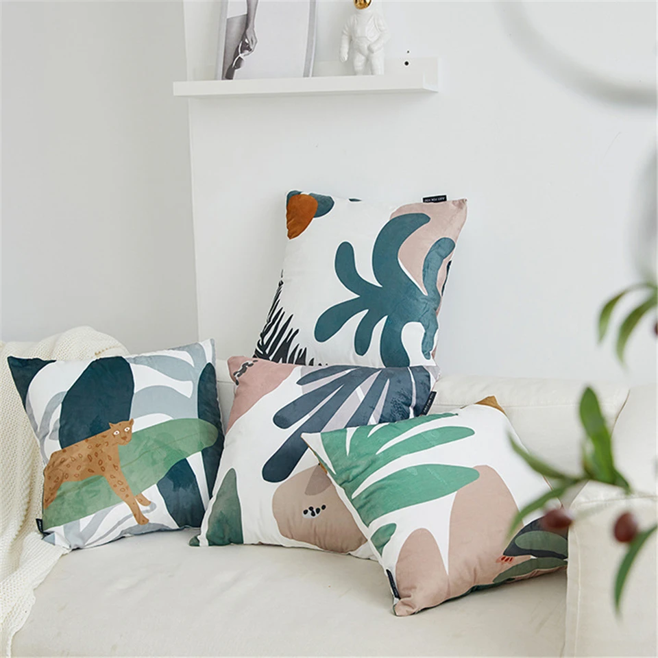 Тропический Подушка с принтами листьев крышка леопардовым принтом из птиц