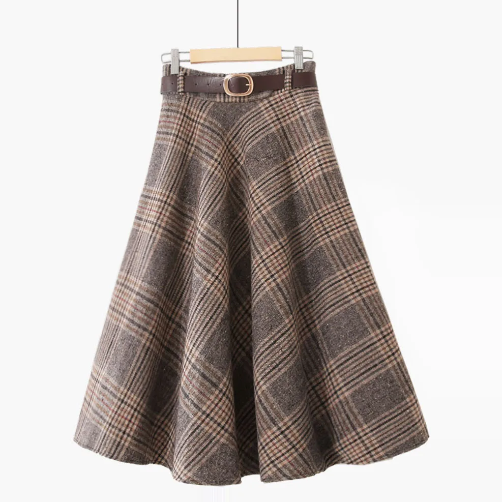 

Винтажная шерстяная юбка-трапеция, с высокой талией, для колледжа, в стиле ретро, Осень-зима, 2020