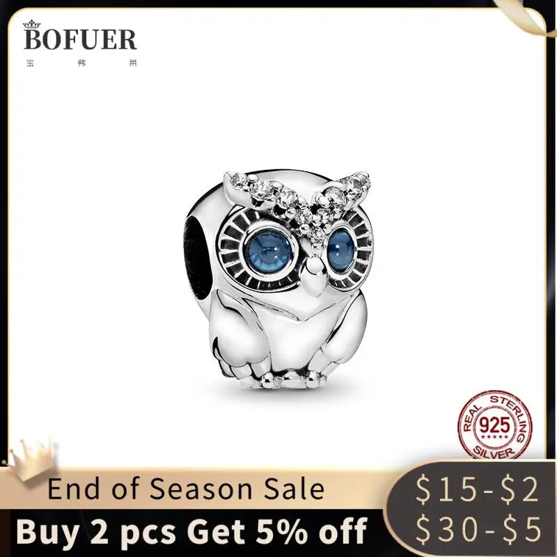 

Sell well New Real 925 Sterling Silver Dazzling Blue CZ Owl Beads Charm fit Pandora Charms Original jewellery Girl favorite