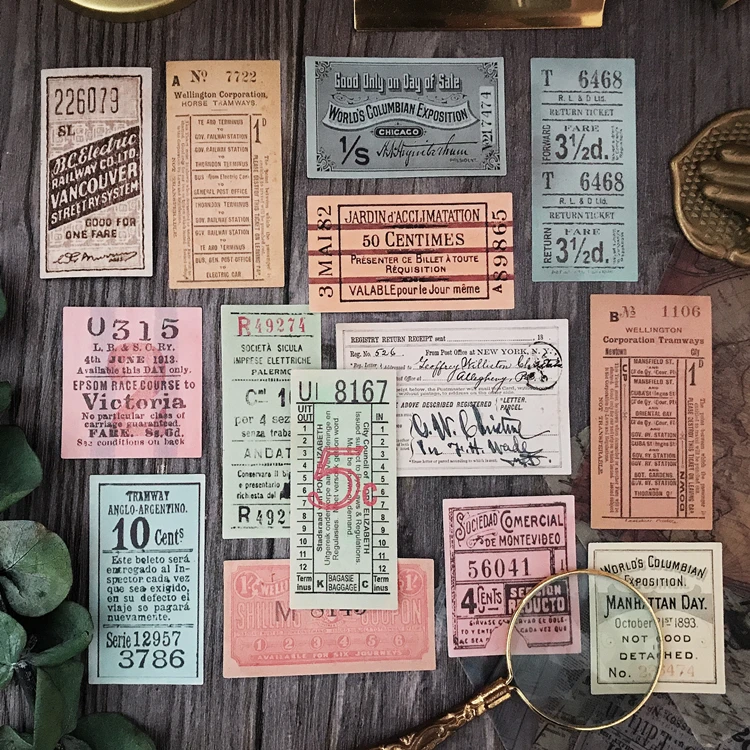 

14pcs Vintage Ticket Sticker TN Hand Book Decorative Material European American Junk Journal pegatinas back to school