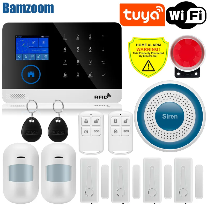 Умная Беспроводная сигнализация Tuya, Комплект охранной сигнализации с Wi-Fi, GSM, датчиком движения и управлением через приложение - изображение