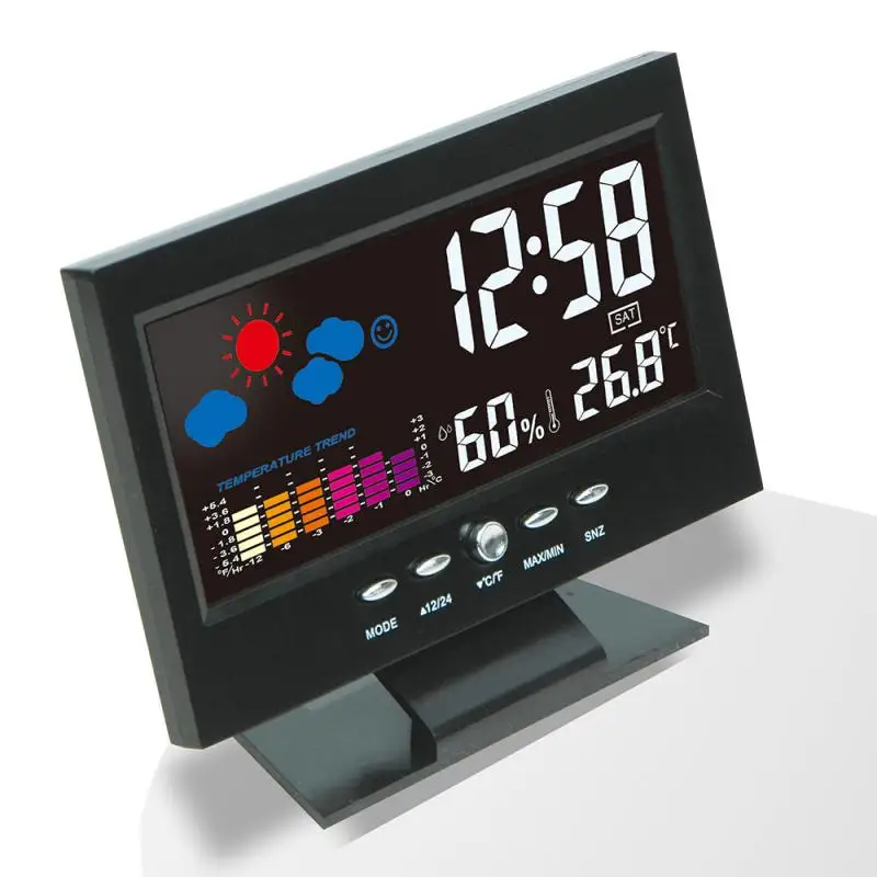

LCD Digital Screen Temperature Humidity Clock Weather Forecast Voice Control Induction Clock Backlight Alarm Clock