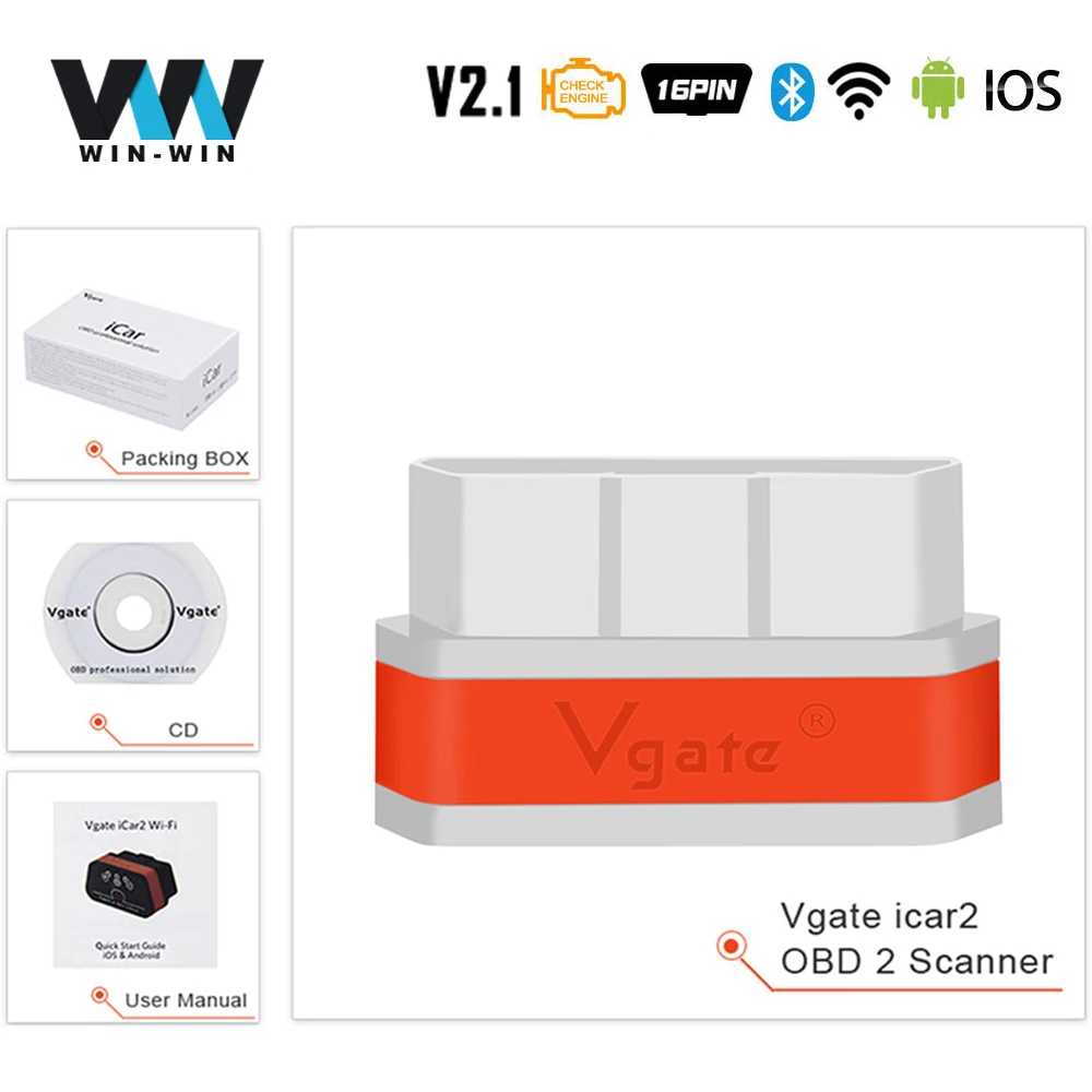 Vgate iCar2 ELM327 V2.1 OBD2 Bluetooth wifi сканер iCar 2 ELM 327 OBD 2 OBD2 автомобильный диагностический автоматический инструмент IOS/Android считыватель кодов