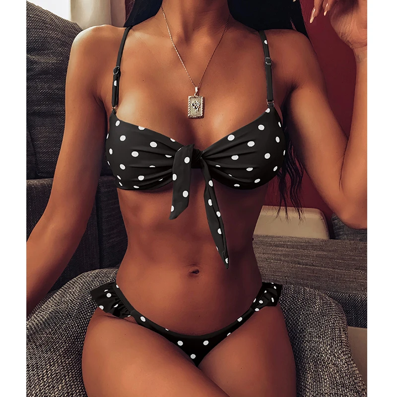 In-X сексуальный купальник в горошек с оборками комплект бикини бразильский синий