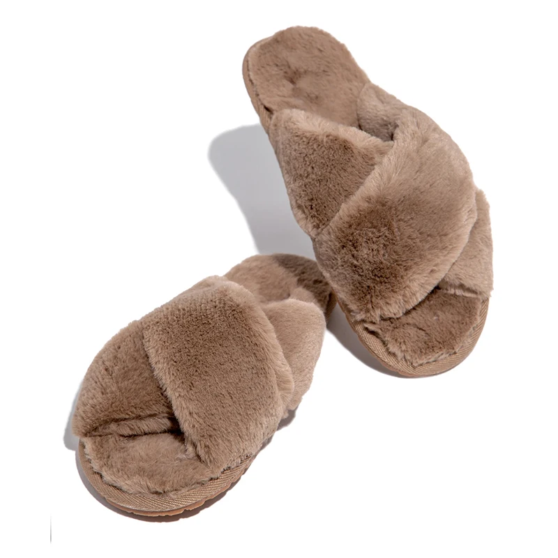 

Home Sexy Designer Women Fur Slippers Indoor Flats Faux Furry Cross Slides Non Slip Leopard Warm Plush Shoes Ladies Celebrities
