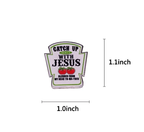 Веселая эмалированная булавка для томатов с Иисусом кетчупом новый дизайн