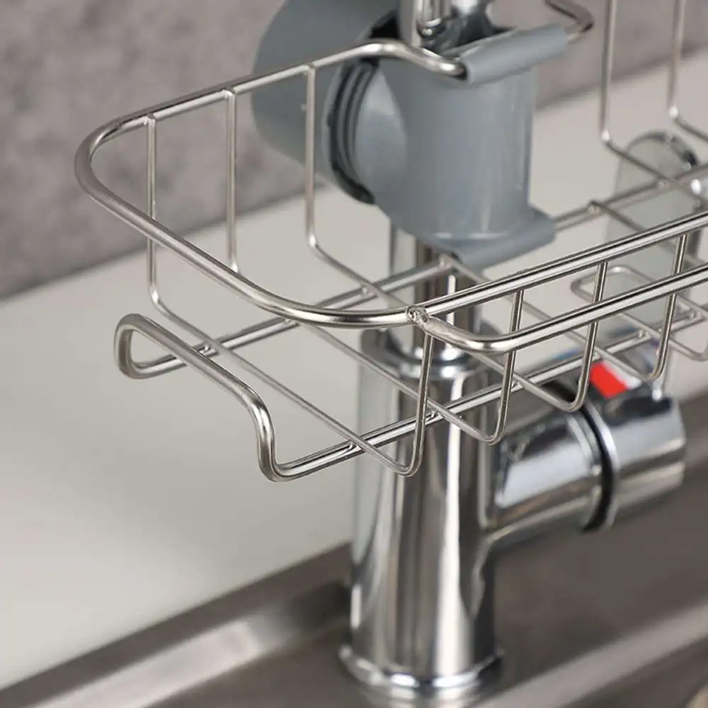 

Stainless Steel Kitchen Sponge Holder Soap Dishwashing Liquid Drainer Rack Faucet Storage Rack Drain Basket