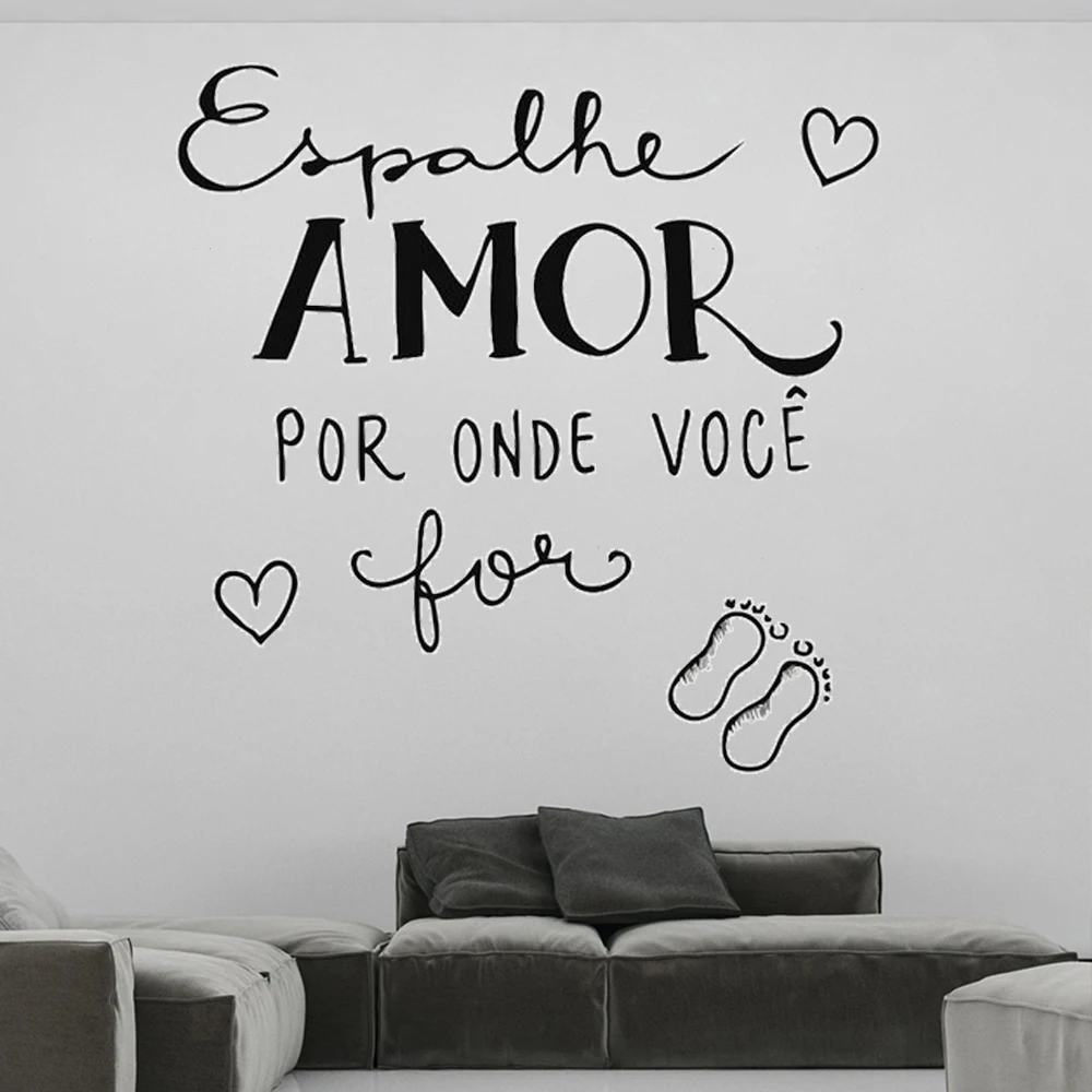 

Espalhe Amor Por Onde Você Portuguese Quotes Vinyl Wall Stickers For Bedroom Livingroom Decor Decals Removable Mural RU2300