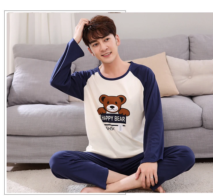 Bear B-Men Пижамный комплект для пары Pigiama Donna, комплект женской одежды для сна, костюм для сна с длинным рукавом, повседневная женская домашняя одежда - Цвет: Bear B-Men