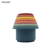 early educational straining baby tower nesting stacking cup infant summer bath toy ring cute children gift bathtub silicone