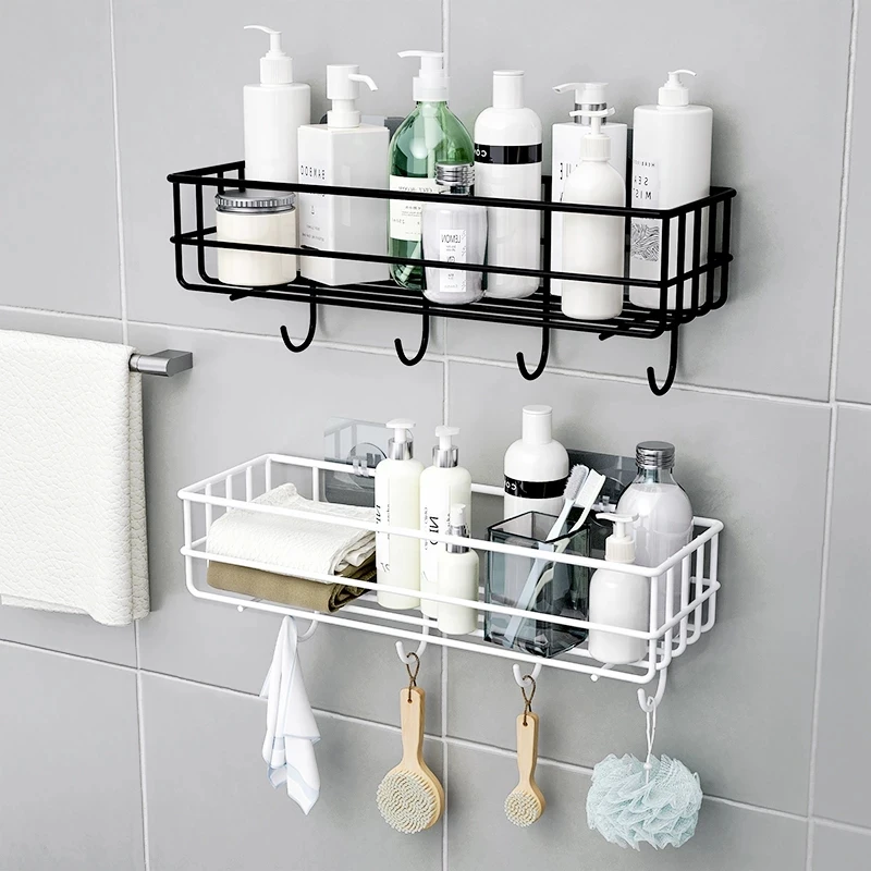 

Bathroom Shelves Floating Shelf Shower Hanging Basket Shampoo Holder WC Accessories Kitchen Seasoning Storage Rack Wall Mounted