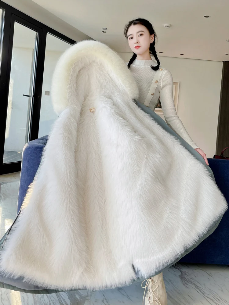 Парка женская зимняя новая меховая подкладка из лисьего меха съемное меховое