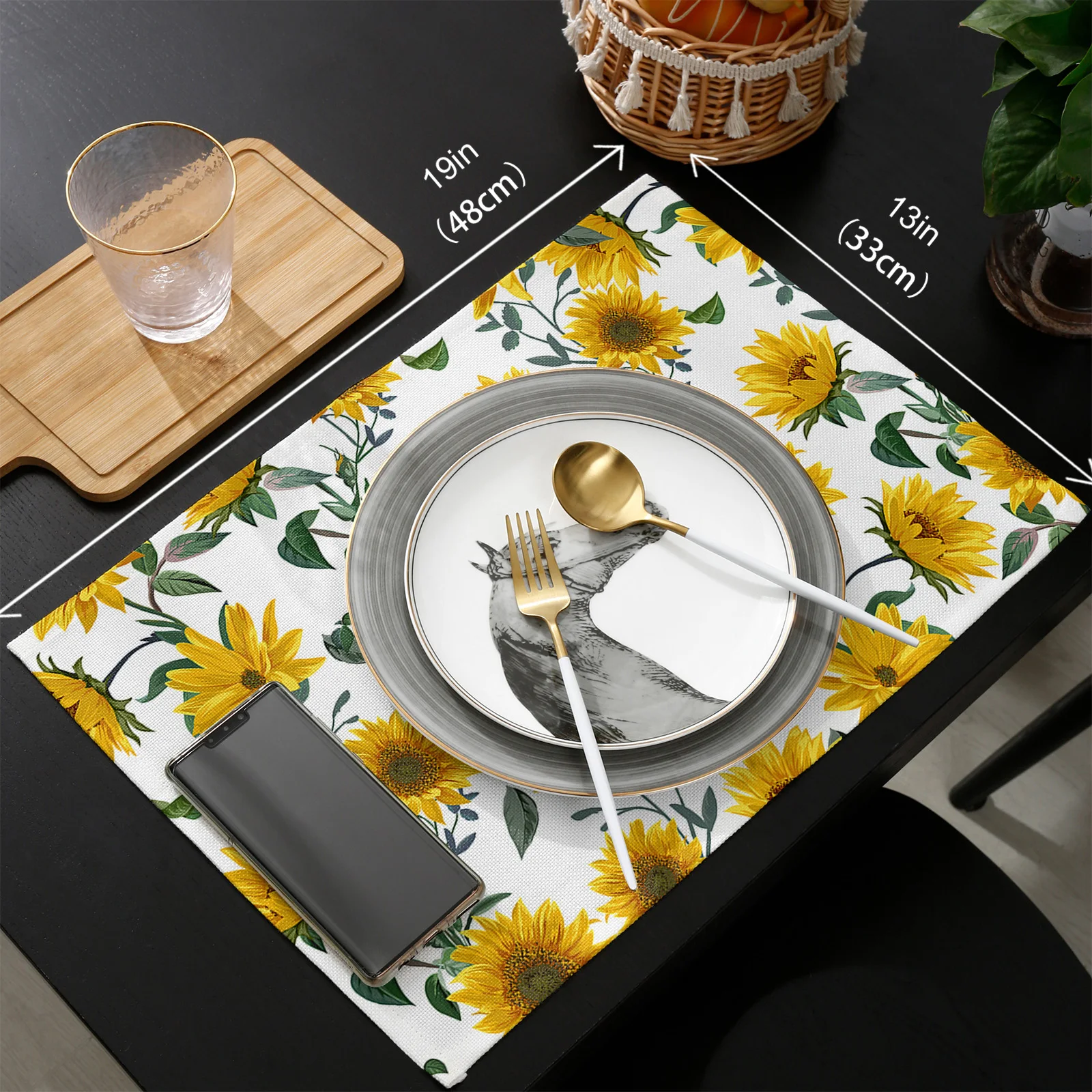 

Sunflower Texture Retro Table Runner Set Wedding Table Decoration Home Kitchen Dining Table Decor Placemats