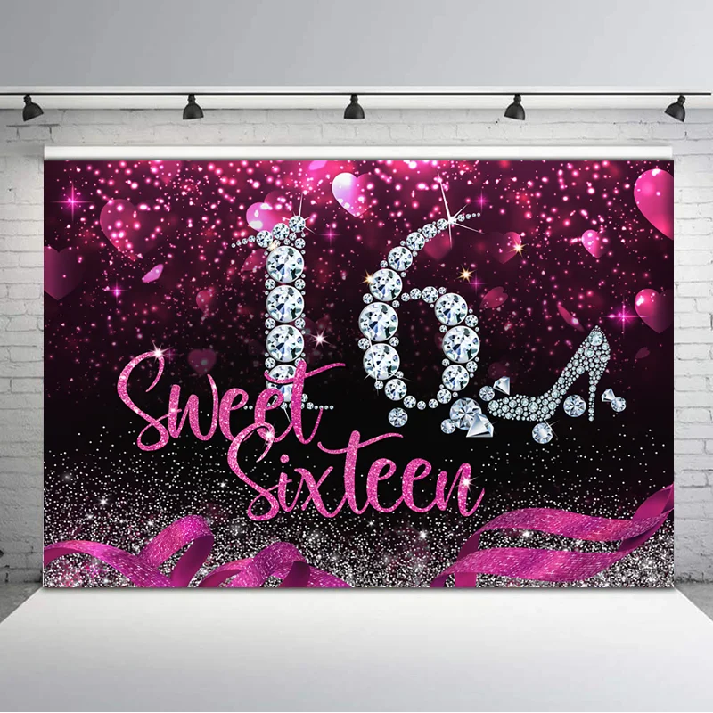 Милый фон для фотосъемки 16 го дня рождения на высоком каблуке с бриллиантами и