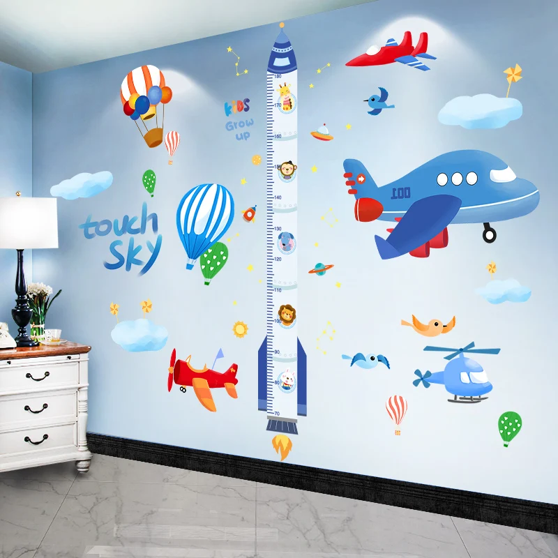 

[shijuekongjian] Cartoon Rocket Wall Stickers DIY Airplane Clouds Mural Decals for Kids Rooms Baby Bedroom House Decoration