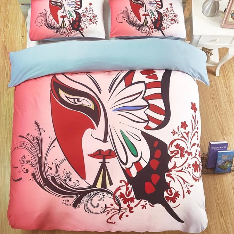 1 шт. пододеяльник + 2 наволочки Пекинская опера маска Комплект постельного белья