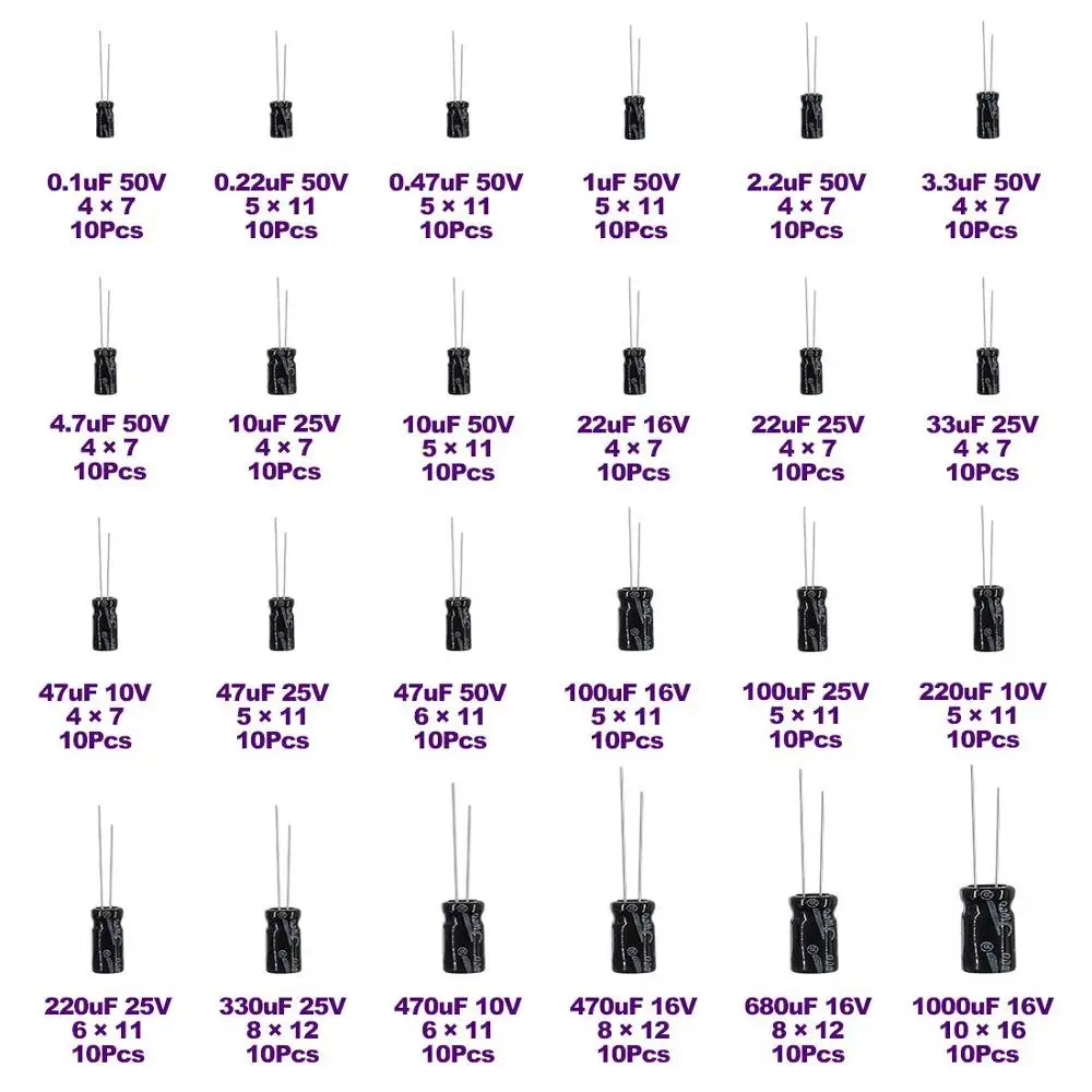 Набор из 240 электролитических конденсаторов 24 типа 0 1 мкФ Ф 1000 диапазон 10 в/16 В/25