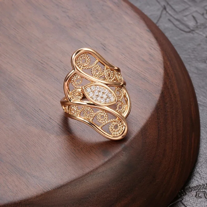 

Classic CZ White Natural Zircon Women Rose Gold Plated Ring Fashion Ethnic Bride Wedding Hollow Out Crystal Flower Rings Jewelry