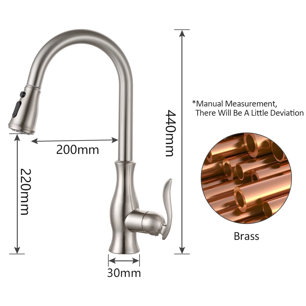 Выдвижной кухонный кран латунный Смеситель для раковины хромированный горячей и