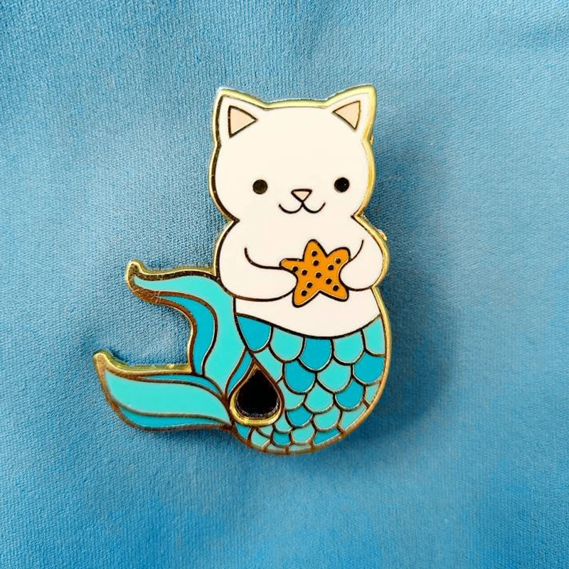 Синий Русалка Кот брошь в виде морской звезды брошки эмаль металлические значки