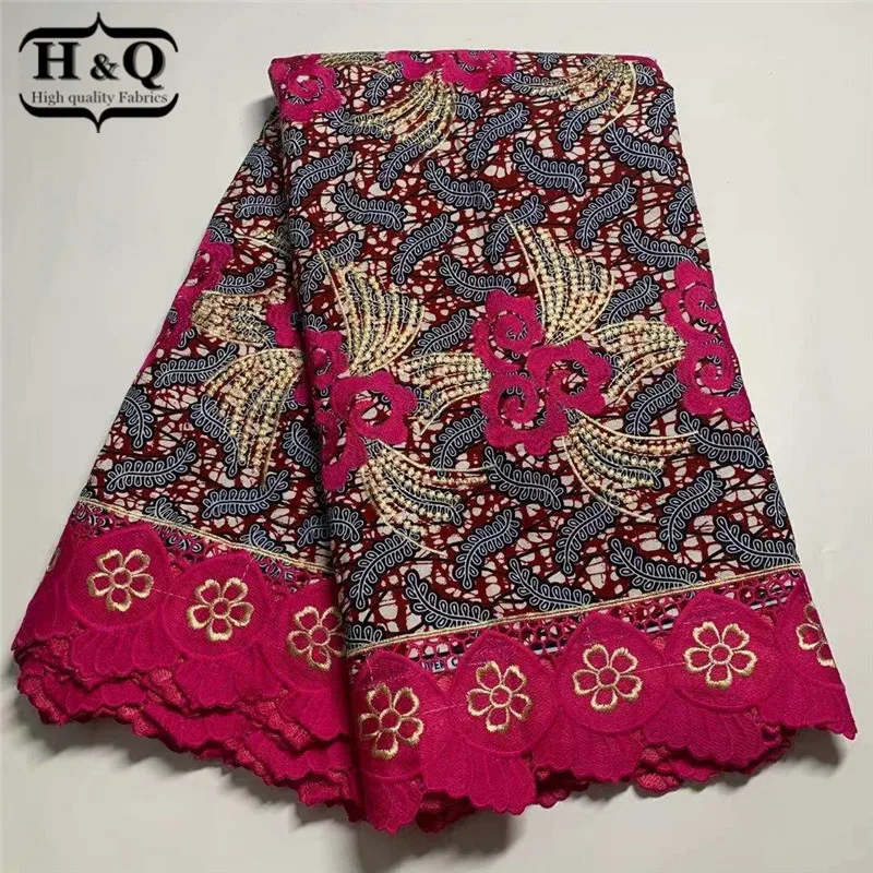 

H&Q Latest African Wax Print Fabrics Embroidered African Ankara Wax Fabric With Guipure Lace Border For Daily Party Dress H0729