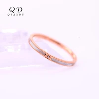 qian du lady light luxury ring stainless steel rose gold with white shell simple small thin plain ring crystal jewelry