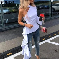 vonda tunic women one shoulder asymmetrical blouse 2021 summer party long shirts office holiday tops casual blusa