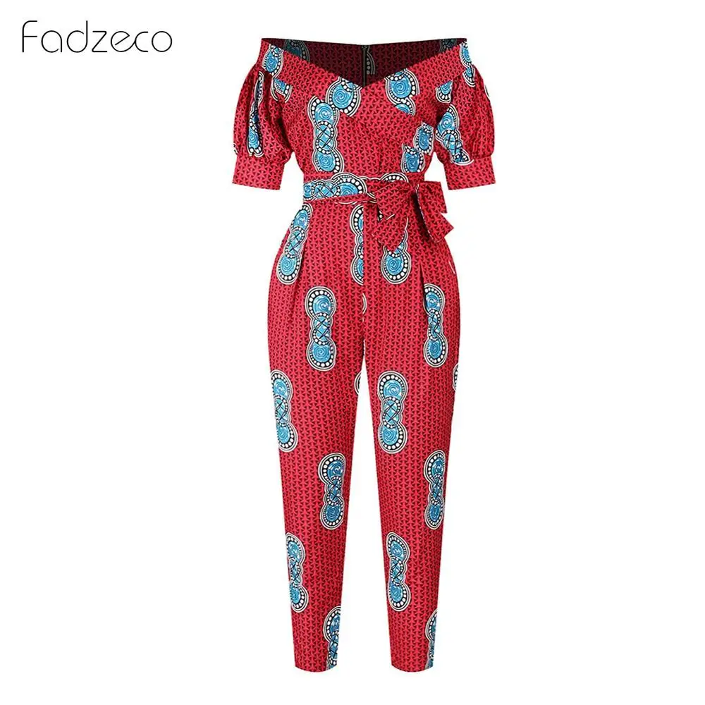 Color1 Fadzeco африканская одежда для женщин Модный сексуальный комбинезон с этническим принтом рукава-фонарики с открытыми плечами комбинезоны африканская одежда - Цвет: Color1