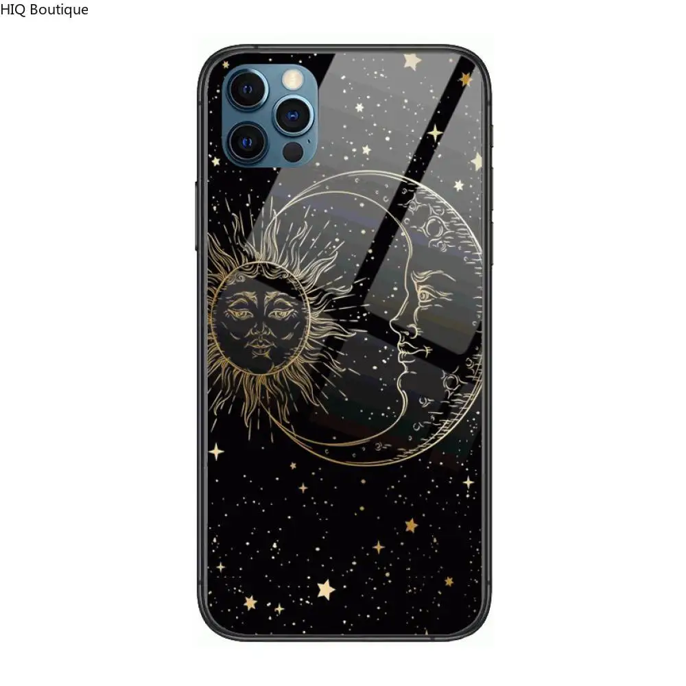 

Sun moon with face Style Phone Case cover For iphone 12 pro max 11 8 7 6 s XR PLUS X XS SE 2020 mini black cell shell