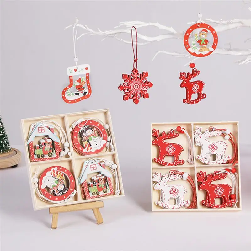 

12Pcs Christmas Snowflakes Wooden Pendants Xmas Tree Ornaments Home Hanging Decor Christmas Decorations for Home Navidad 2022