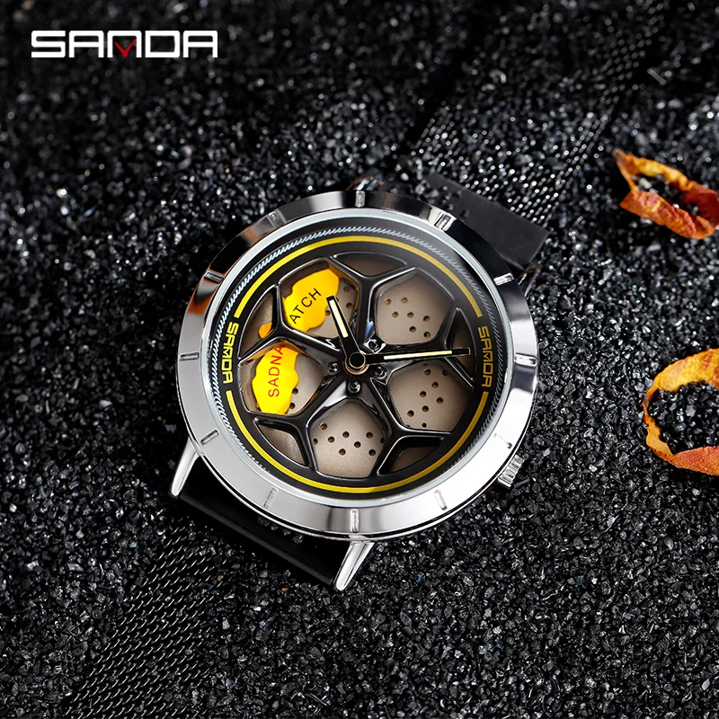SANDA вращающийся циферблат водонепроницаемые прочные серебристые кварцевые часы
