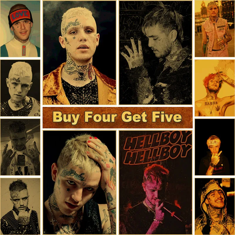 

Hip Hop Rapper Lil Peep Poster Kraft Paper Vintage Posters Prints Painting Picture for Living Room Home Bar Decor Wall Stickers