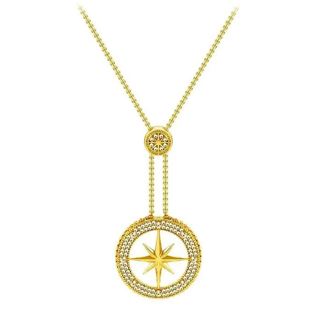 

Six-pointed Star Full Of Diamonds Round Hollow Metal Necklace Pull Adjustable Necklace Long Sweater Chain Women