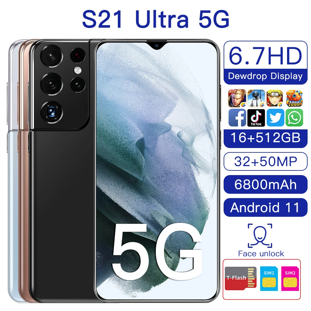 

Global Version Galxy S21Ultra 5G 16GB 512GB 6.7Inch Android11 Smartphone 6800mAh Full Screen Deca Core LTE Network Mobile Phone