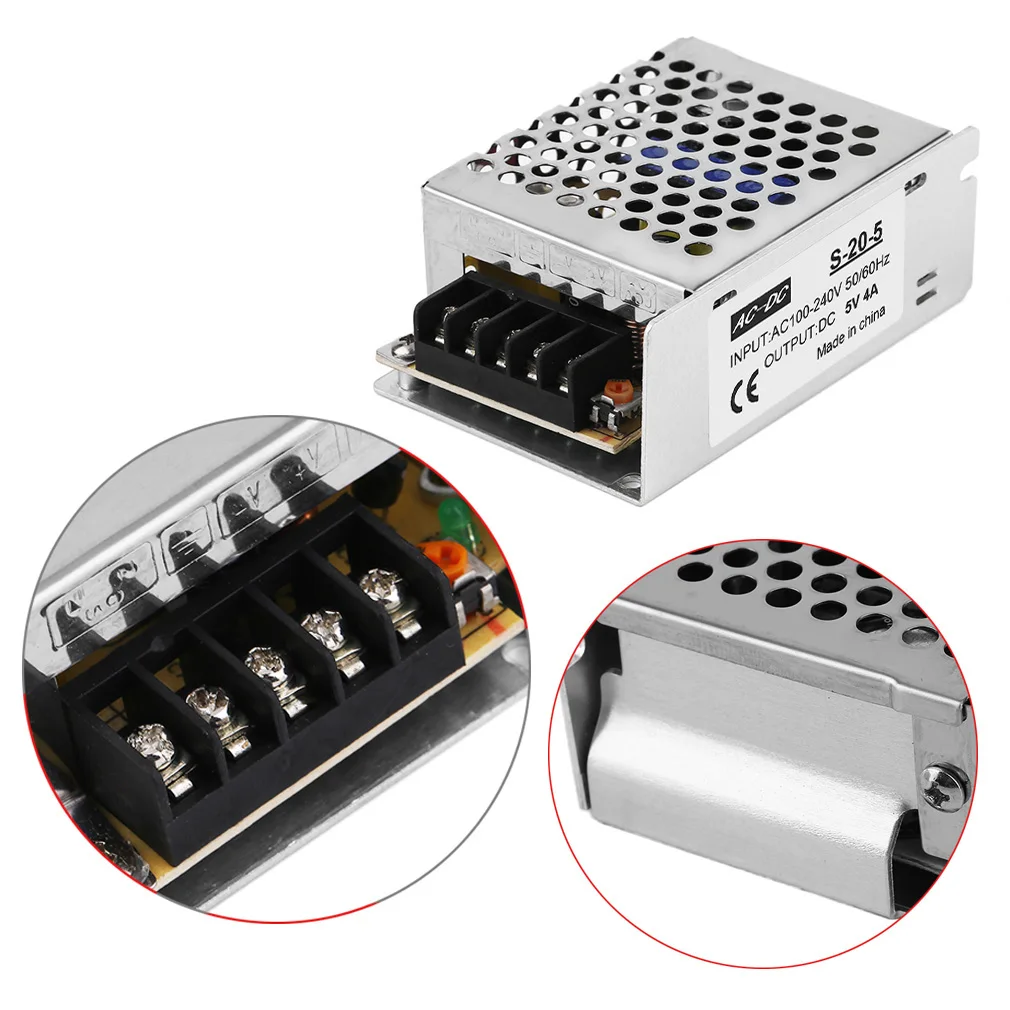Профессиональный DC 5V 4A регулируемое переключение Питание трансформатор 100-240V 50/60