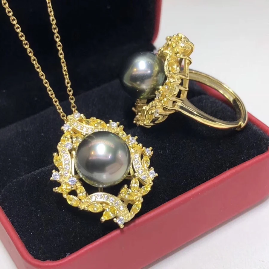 Ювелирные изделия из чистого серебра 925 пробы с натуральным океаном Таити черный