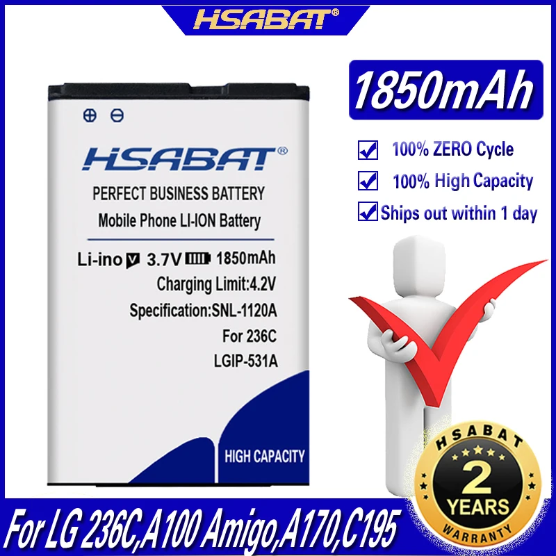Аккумулятор HSABAT 1850 мАч для LG 236C A100 Amigo A170 C195 G320GB GB100 GB101 GB106 GB110 GB125 GM205 GS101 KG280