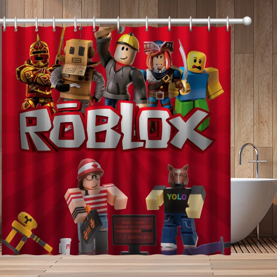 

Roblox Shower Curtains Printing Cartoon Figure Polyester Waterproof Cloth Home Decoration Hooked Bathroom Products Kids Love 1pc