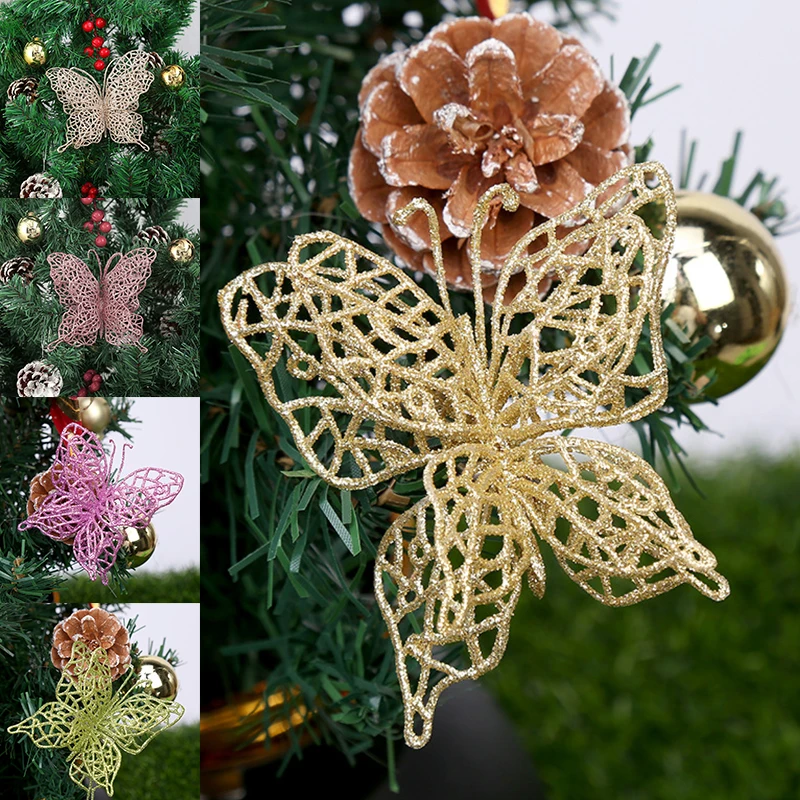 

Imitation Flower Butterfly Christmas Decoration Colorful And Shiny Butterfly Flower New Year Party Christmas Tree Decoration