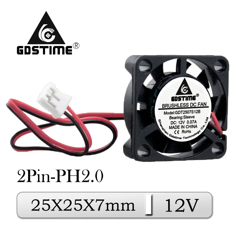 2 шт. Gdstime DC 12 В 25 мм x 7 мм 25 мм Мини 3D принтер Бесщеточный Охлаждающий вентилятор 2507 2 см миниатюрный аудио вытяжной вентилятор радиатора