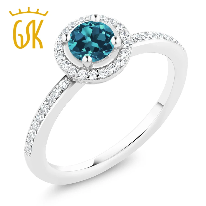 GemStoneKing 0 69 Ct круглые натуральные Лондонский Голубой топаз 925 пробы серебряные