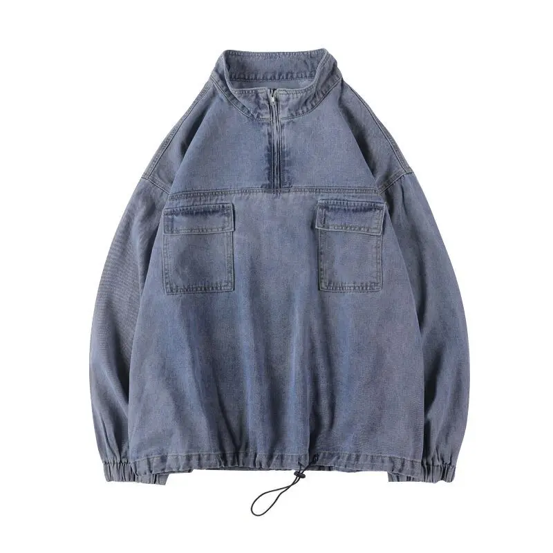 

2021 Spring and Autumn New Trendy Simple Denim Jacket Hip Hop Youth Versatile Casual Stand Collar Pullover Jacket