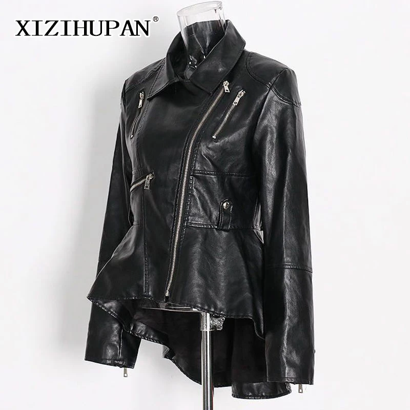 

Пальто женское из искусственной кожи XIZIHUPAN, однотонное, с отложным воротником, длинным рукавом, с высокой талией, повседневное, приталенное, ...