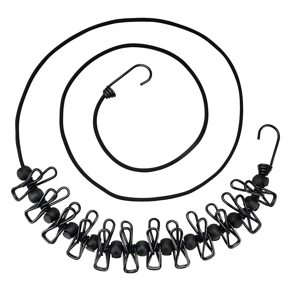 

Solid Portable Travel Clothesline for Home Hotel Camping Indoor Outdoor Adjustable End Hooks 12 Clothespin Movable Locking Beads