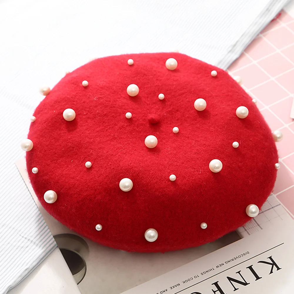 

2021 Fashion New Princess Kids Girls Caps Berets Lovely Pearl Beanies Hats Spring Autumn Winter Toddler Girls Hats