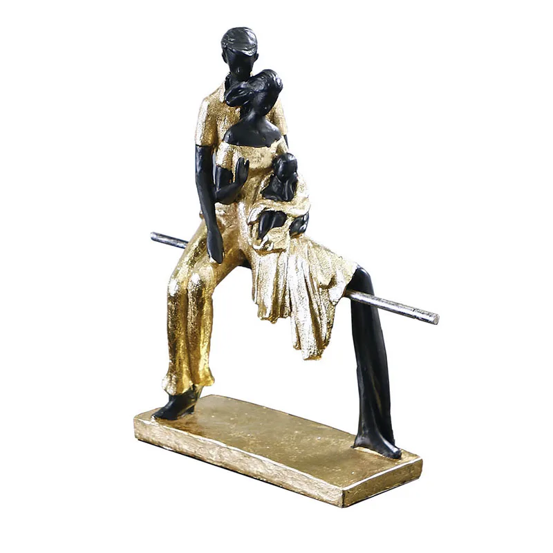 

Nordic Retro Gold Family Figure Artware Character Sculpture Home Decoration Accessories Modern Art Resin Statue Ornament Craft